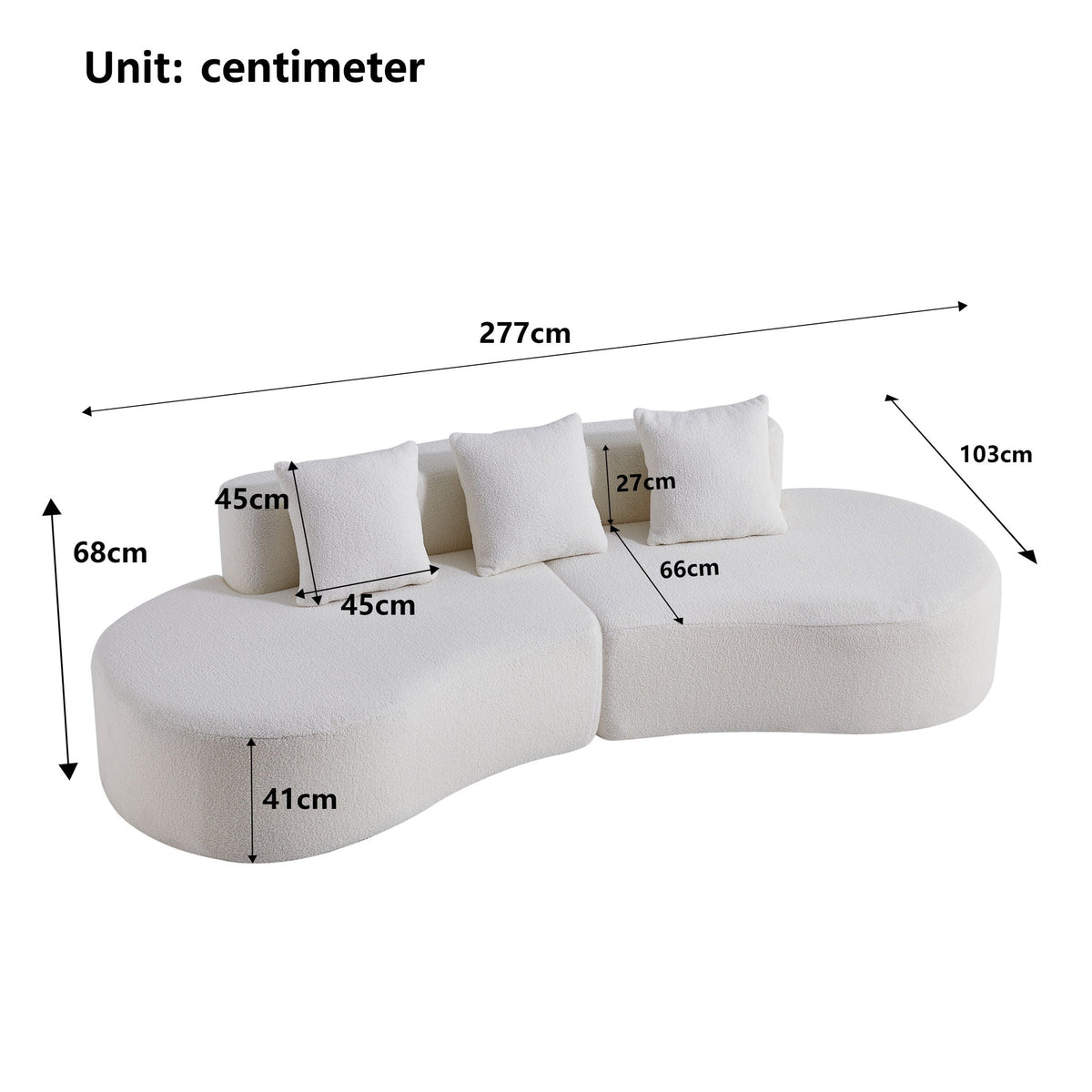 Curved Boneless Couch, Half Moon Sofa, 5 Seat Couch With High Density Foam Filled For Living Room - White - view 5