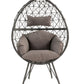 Aeven - Patio Lounge Chair - Light Gray Fabric & Black Wicker