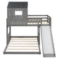 Wooden Twin Over Full Bunk Bed with Playhouse