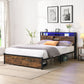 King Size Metal Platform Bed Frame with Wooden Headboard