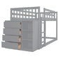 Twin Over Twin Bunk Bed with 4 Drawers and 3 Shelves - Gray