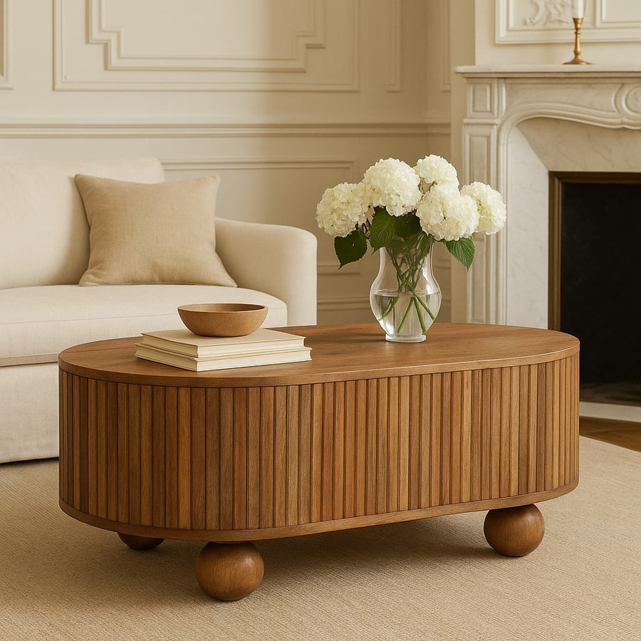 Solid Wood Soba Ball Lid-Up Coffee Table with Discreet Storage - Natural Oak-ish