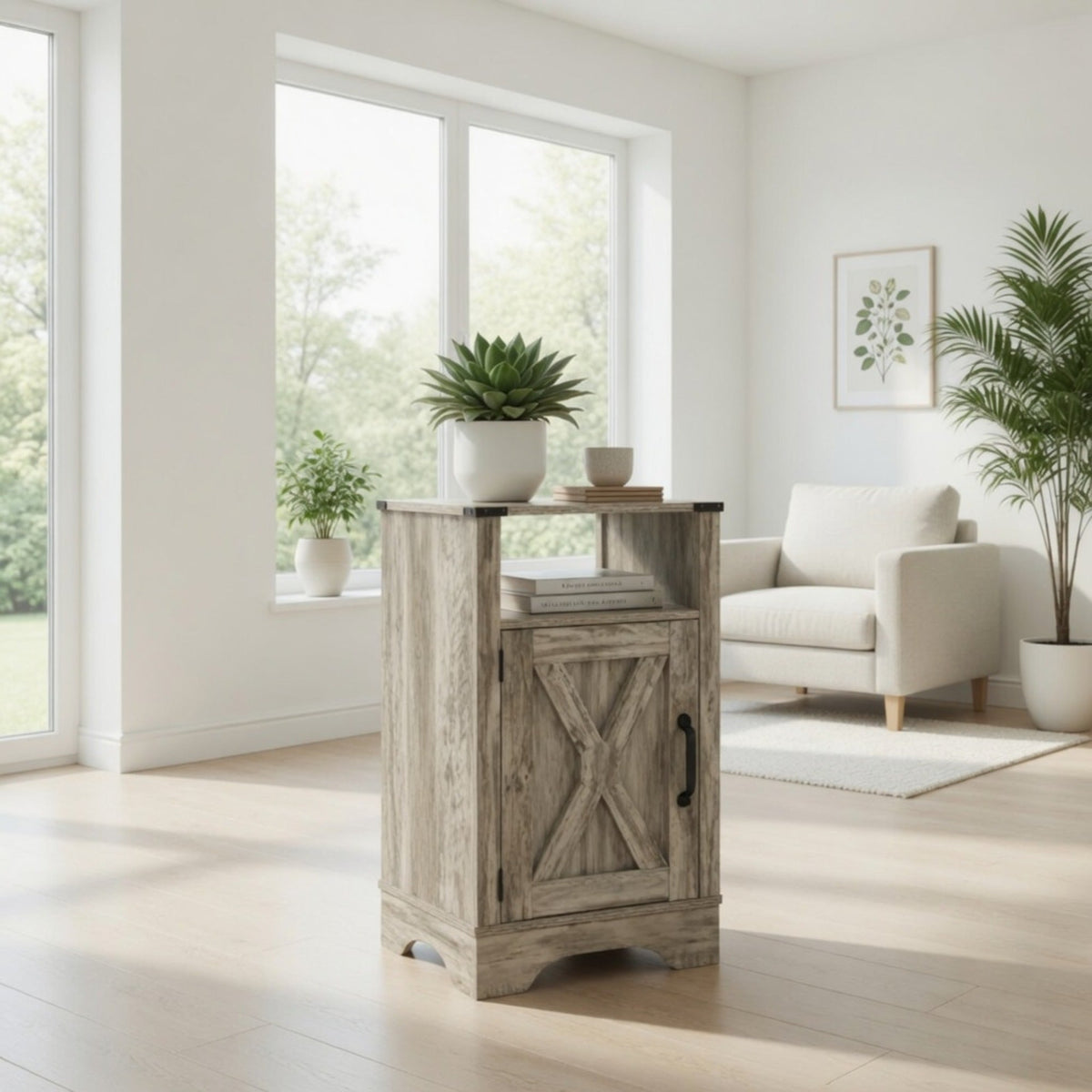 16" Light Grey Farmhouse Nightstand