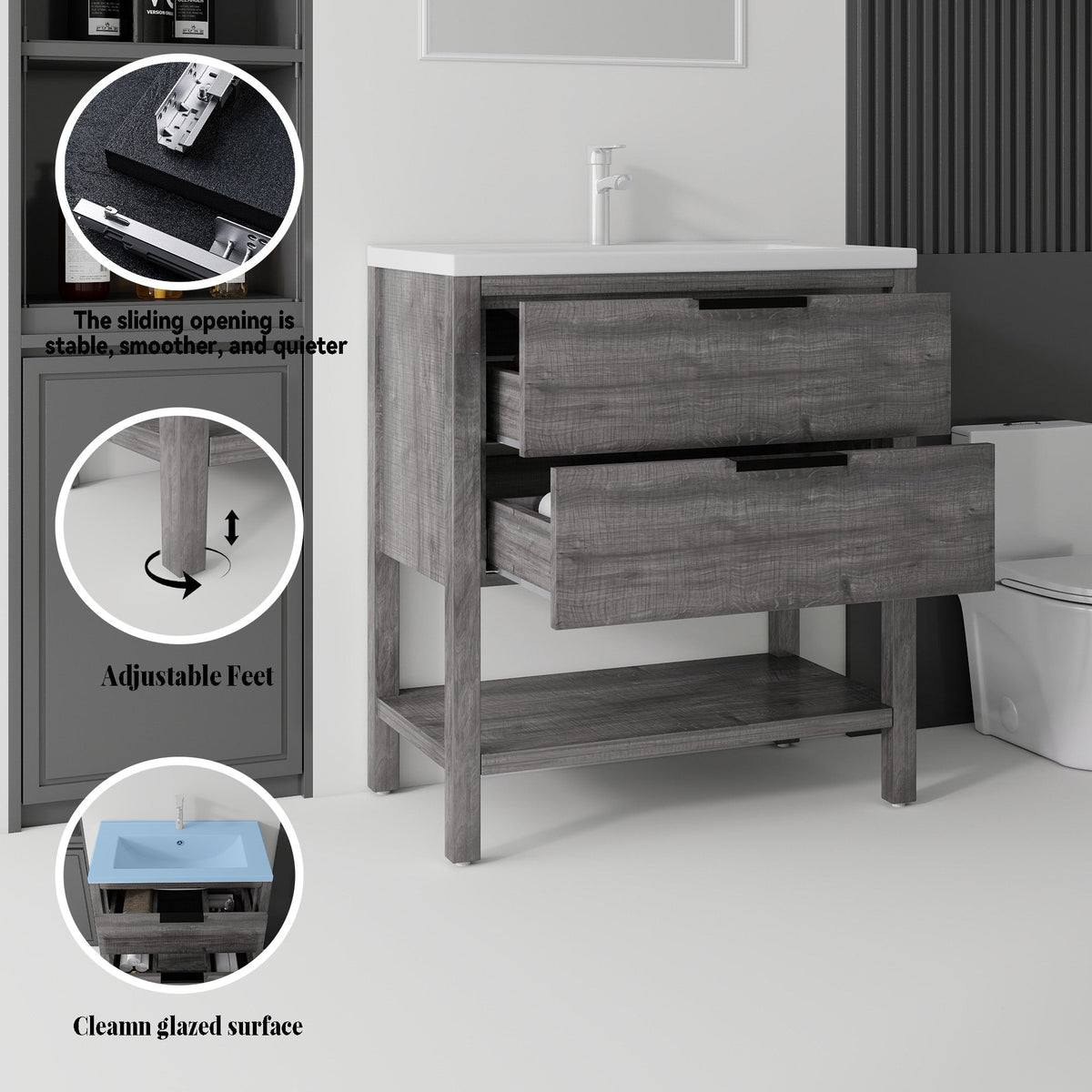 36 Inch Freestanding Bathroom Vanity with Sink and Soft-Close Drawer