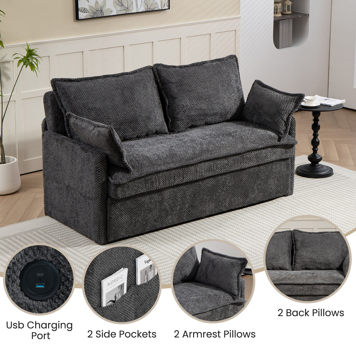 Pull Out Sofa Bed, Convertible Sleeper Sofa Couch, Side Storage, And USB / C - Type Charging Ports Chair - view 11