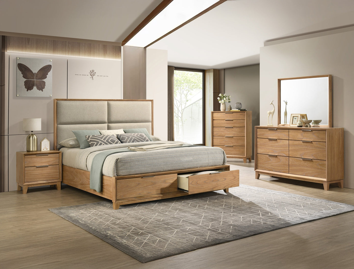 1pc King Storage Platform Bed with Upholstered Ultra-plush Headboard