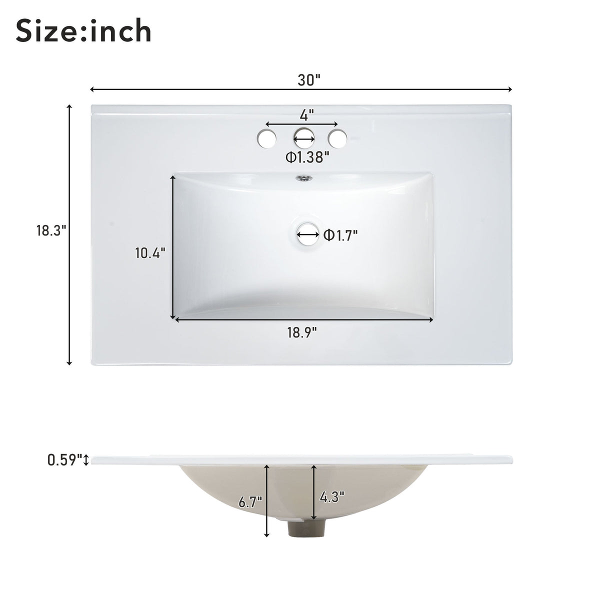 30-Inch Bathroom Vanity with Ceramic Sink, Modern