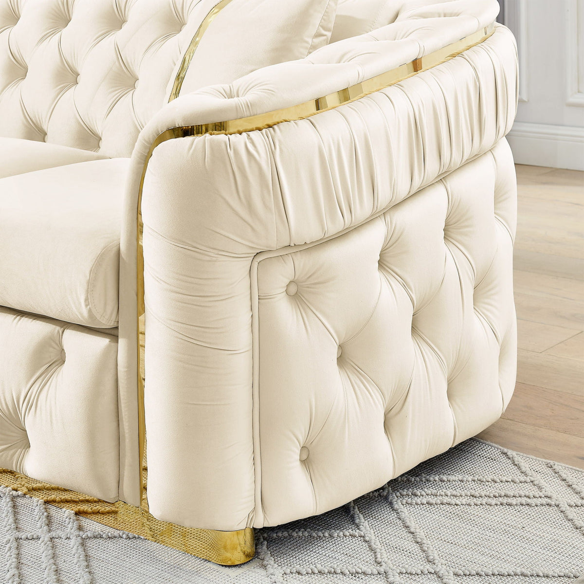 Button Tufted Couch With 2 Pillows, 3 Seater Luxury Chesterfield Sofa - view 13