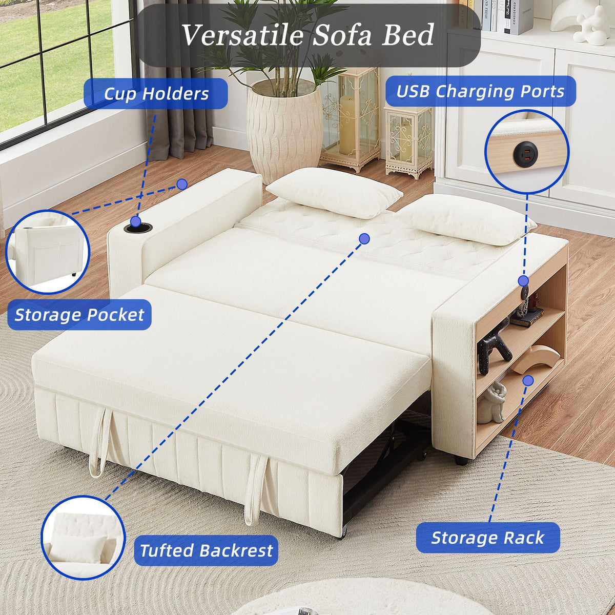 Pull-Out Sofa Bed Convertible Couch With Adjustable Backrest For Living Room - view 11