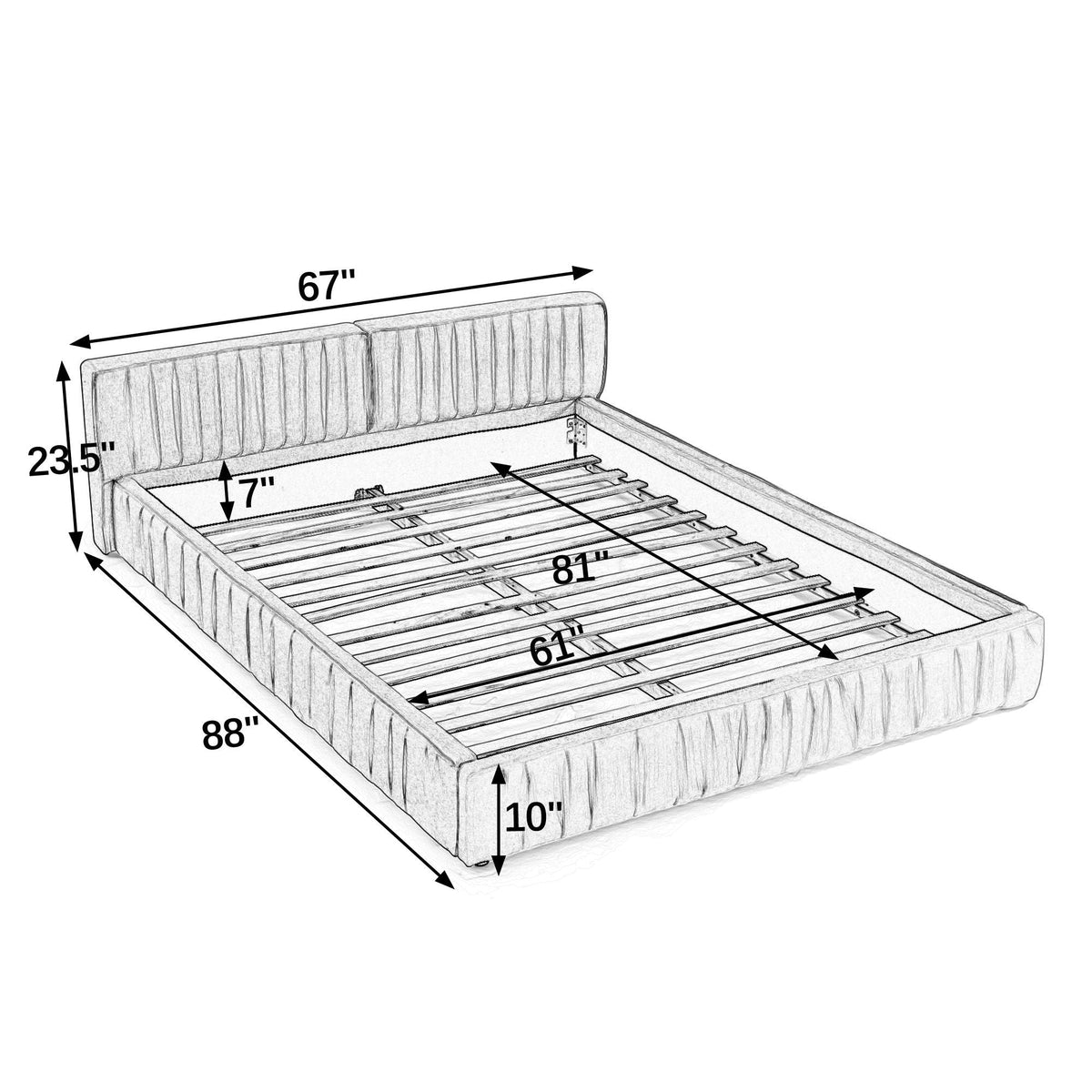 Modern Upholstered Platform Bed Frame With Pleated Design - view 6
