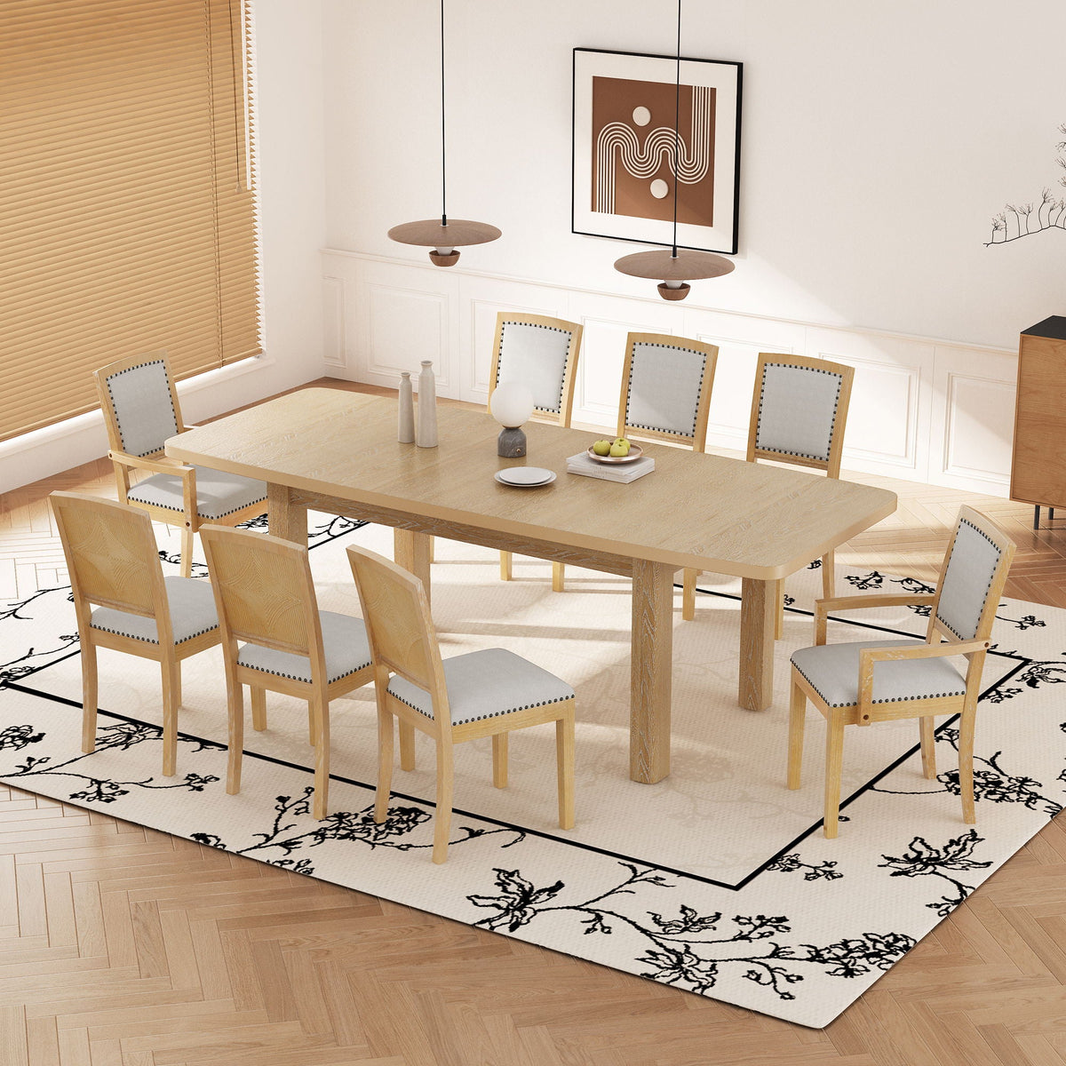 Topmax - Rustic Extendable Dining Table Set With Removable Leaf, 6 Upholstered Armless Dining Chairs And 2 - view 7
