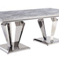 Satinka - Dining Table - Light Gray Printed Faux Marble Top & Mirrored Silver