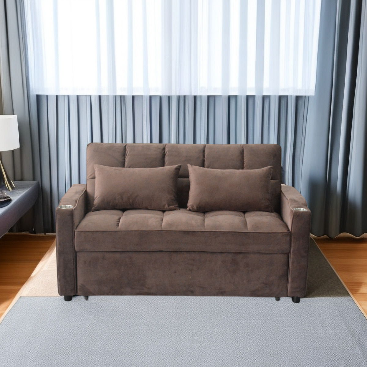 3 In 1 Convertible Sleeper Sofa Bed, Modern Fabric Loveseat Futon Sofa Couch With Pullout Bed, Small Love - view 6