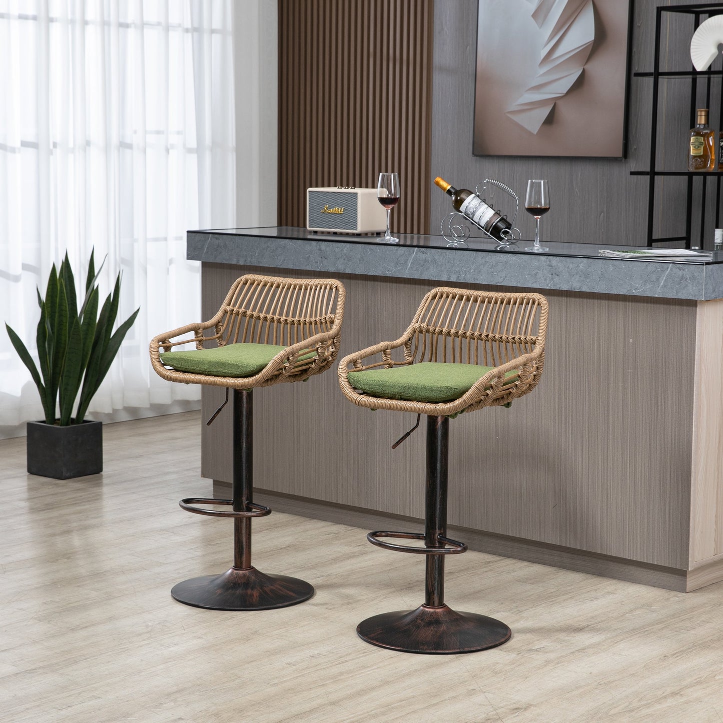 Modern Swivel Bar Stools Set of 2 Adjustable Counter Height Chairs