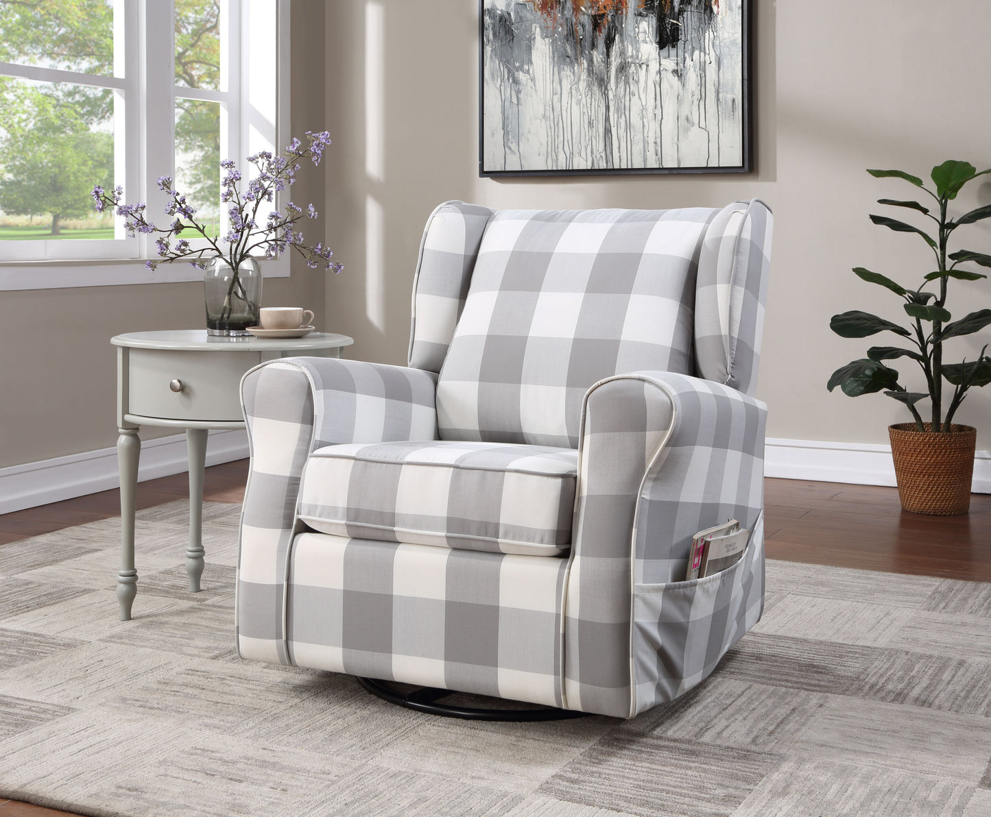 Patli Gray & White Fabric Glider Chair with Swivel