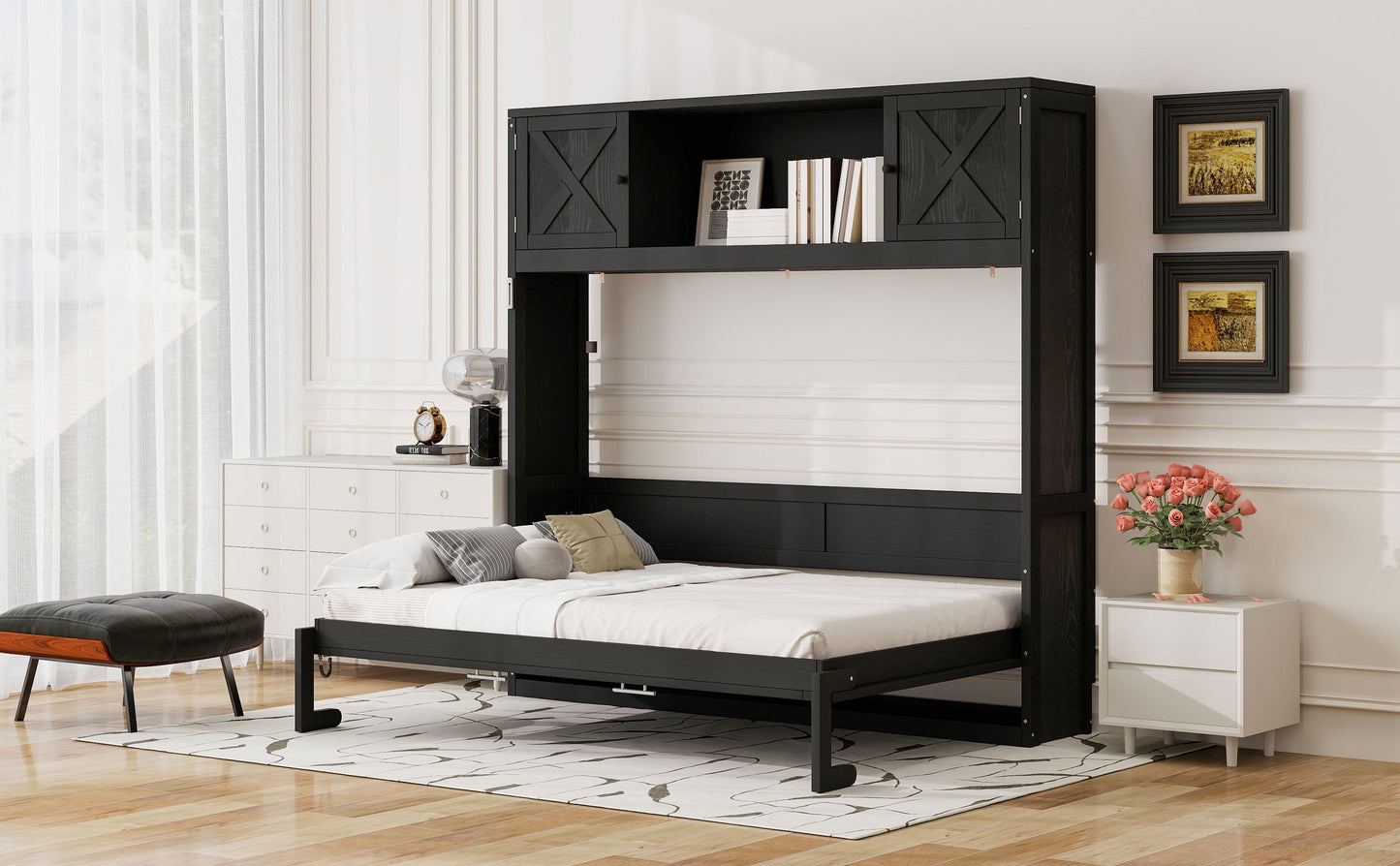 Full Size Murphy Bed with Storage Cabinets