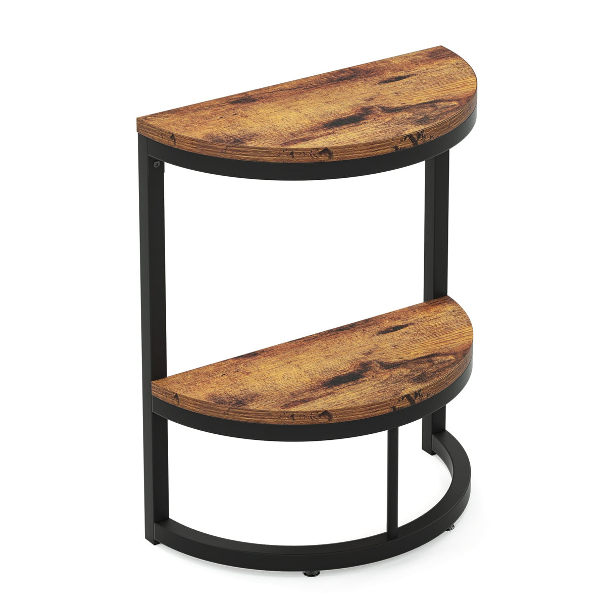 Slim Half Moon 2-Tier Semi-Circle End Table, 19.69" Rustic