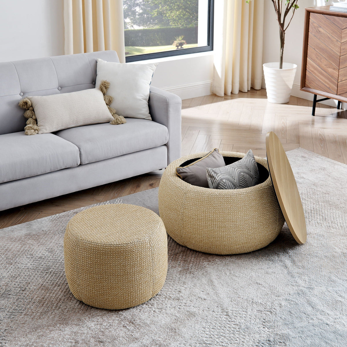 Round Storage Ottoman, 2 In 1 Function, End Table And Ottoman - view 21