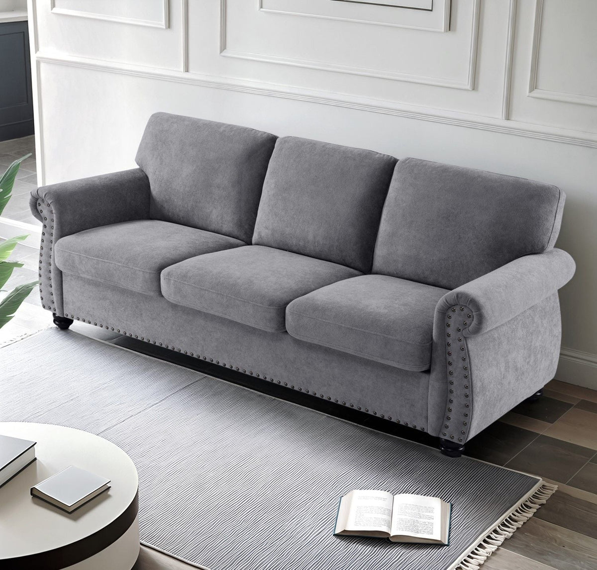 Soft Sofa, Upholstered 3 Seater Couch With High Density Foam, Loose Back Cushions And Turned Legs - view 12