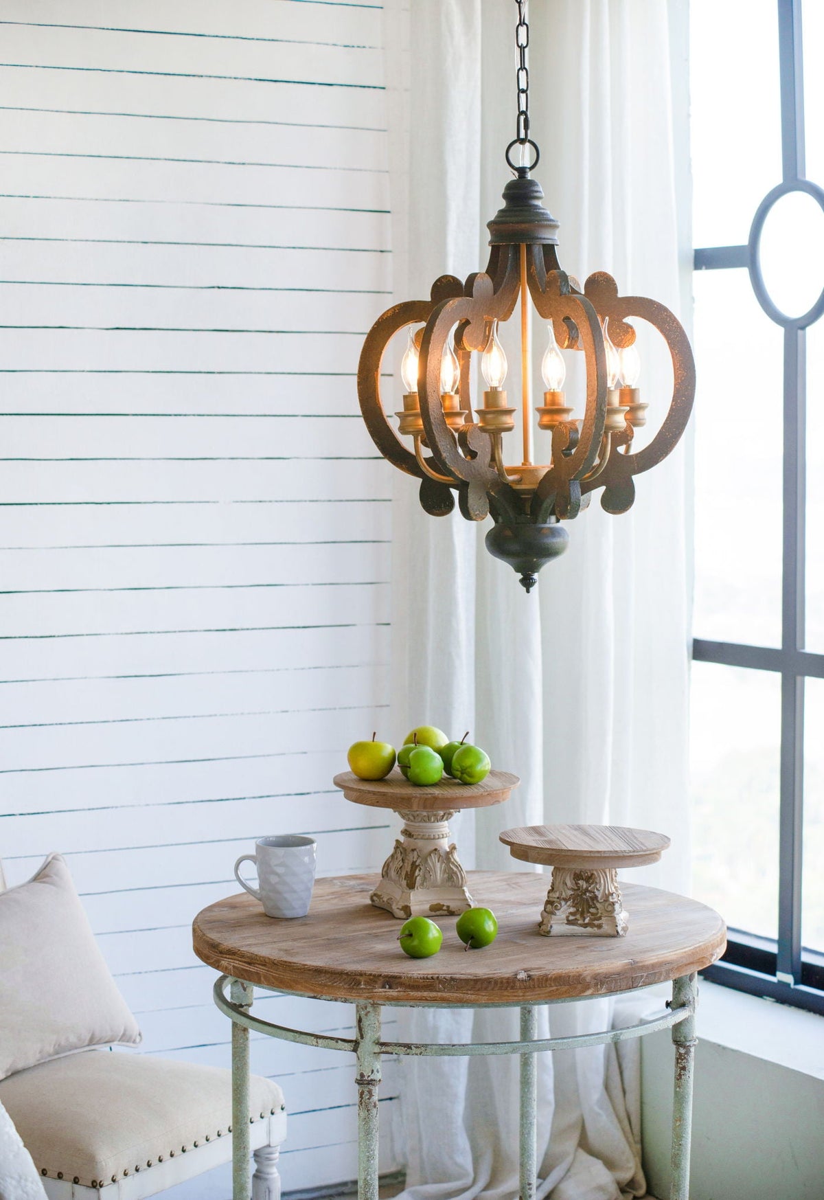 Farmhouse Chandelier, 6 Light Wood Chandelier Pendant Light Fixture With Adjustable Chain For Dining Room - view 18