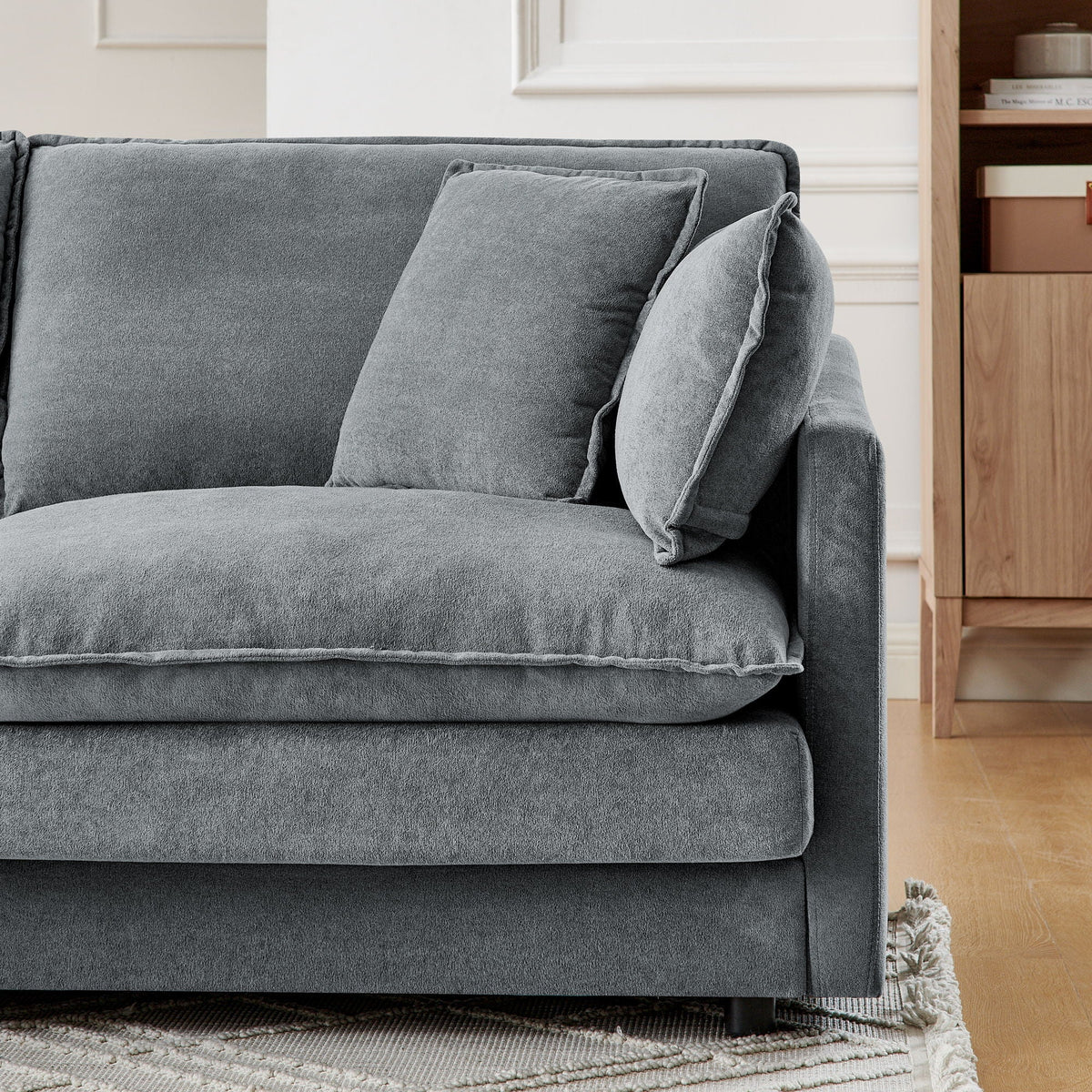 L-Shaped Sectional Sofa With Ottoman, Convertible 4 Seater Couch - view 9