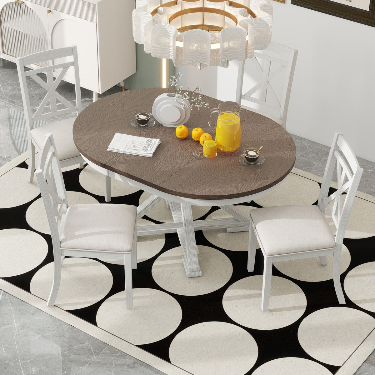 Dining Set With Extendable Round Table And 4 Upholstered Chairs - view 8