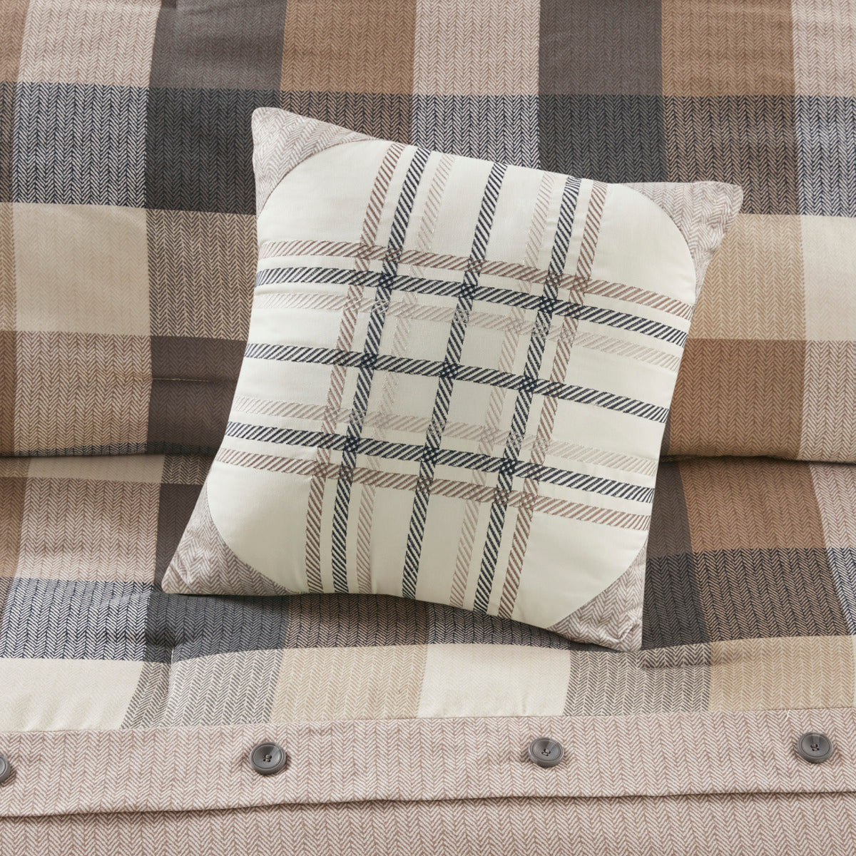 7 Piece Herringbone Comforter Set Neutral King