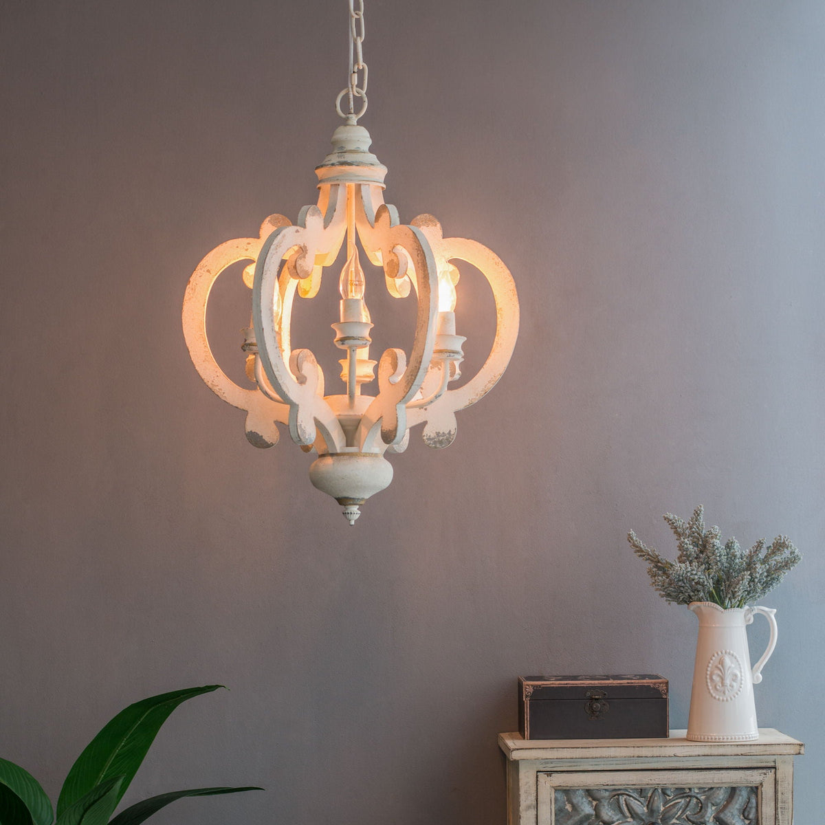 Farmhouse Chandelier, 6 Light Wood Chandelier Pendant Light Fixture With Adjustable Chain For Dining Room - view 19
