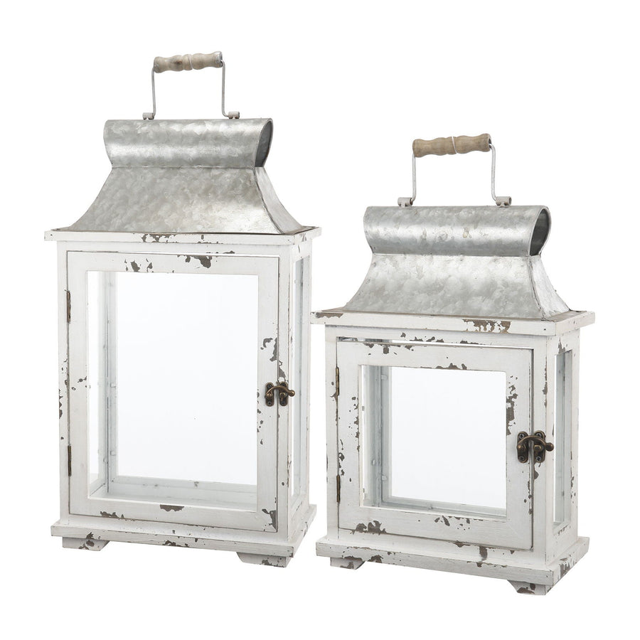 Decorative Wooden Candle Lantern Set of Two with Glass – Indoor & Outdoor Use