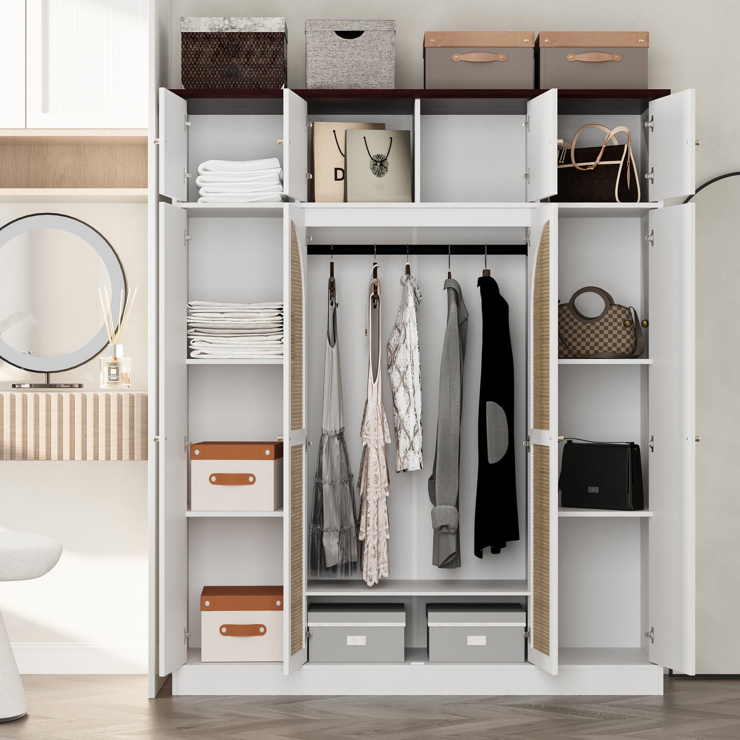 70.87" Tall 8-Door Large Capacity Armoire Wardrobe Closet
