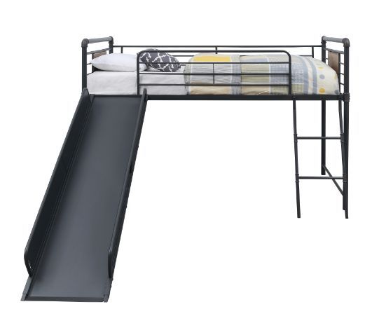Cordelia - Twin Loft Bed With Slide - Antique Oak, Sandy Black & Dark Bronze Hand-Brushed