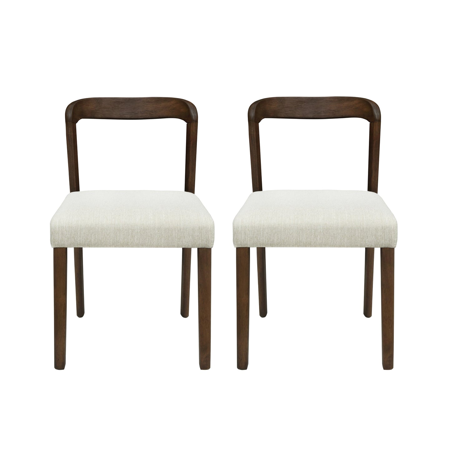 Solid Rubber Wood Dining Chairs (Walnut + Beige) - Set of 2