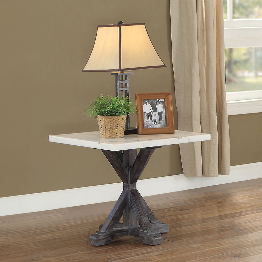 Romina - End Table - White Marble Top & Weathered Espresso