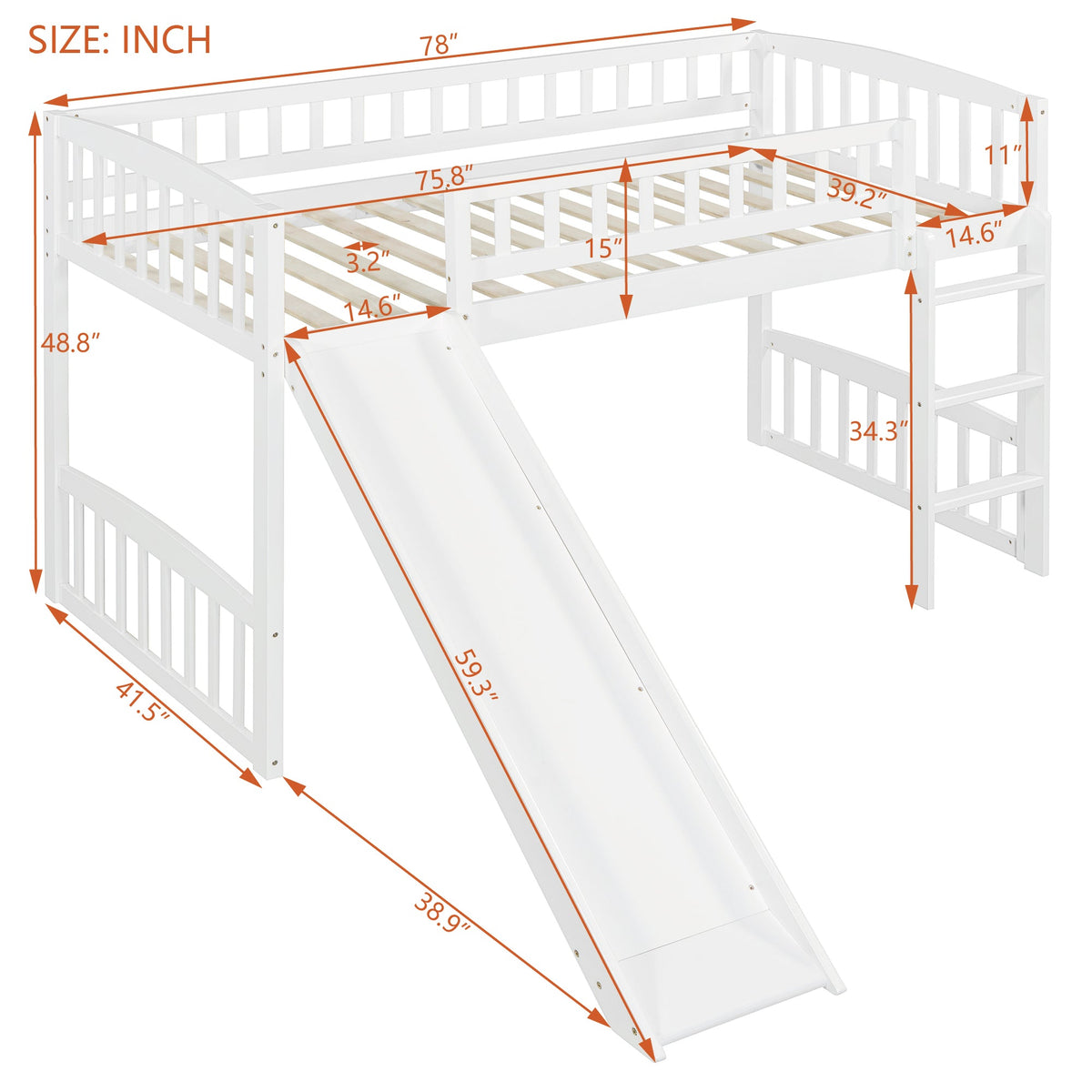 Twin Size Loft Bed With Slide And Ladder - White