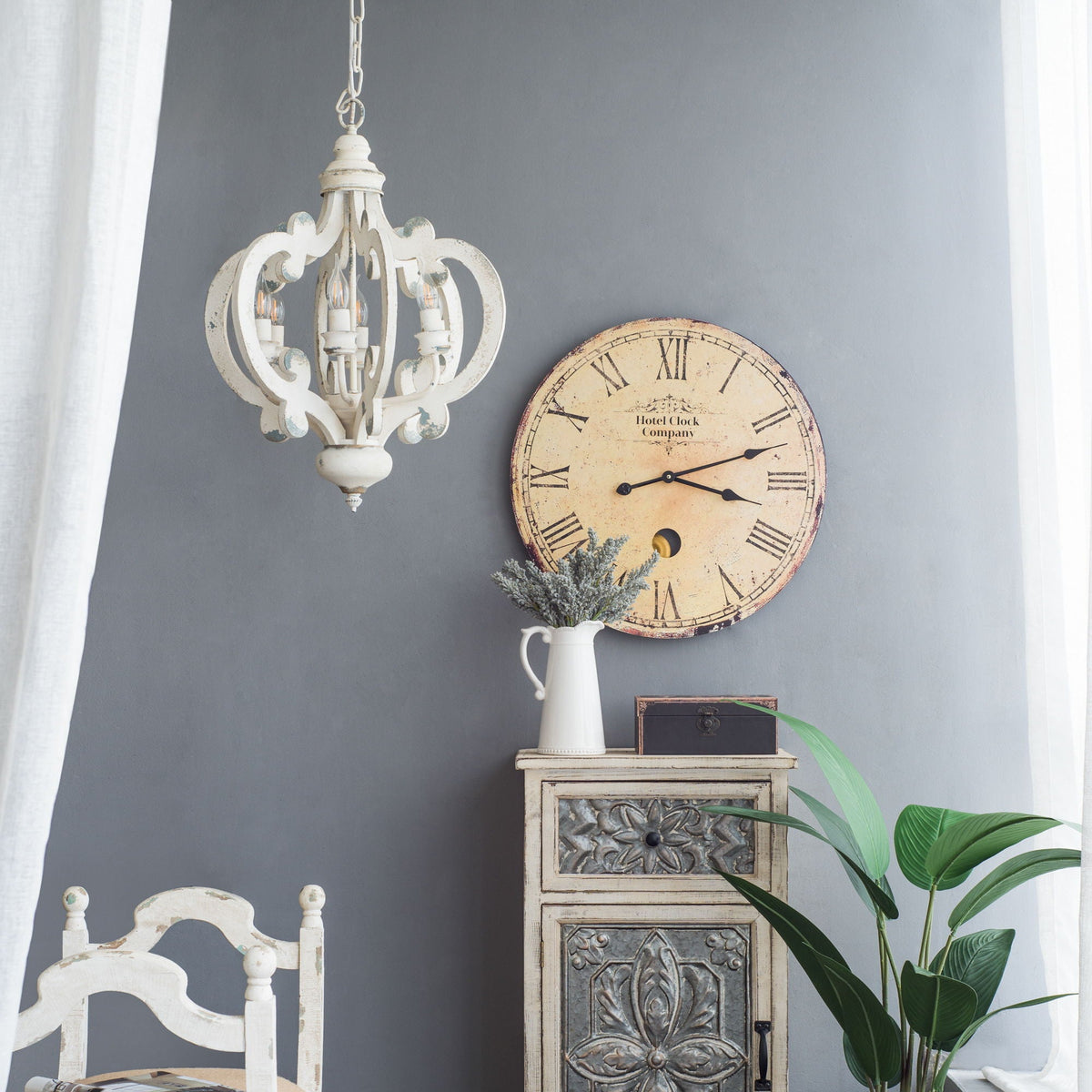 Farmhouse Chandelier, 6 Light Wood Chandelier Pendant Light Fixture With Adjustable Chain For Dining Room - view 20