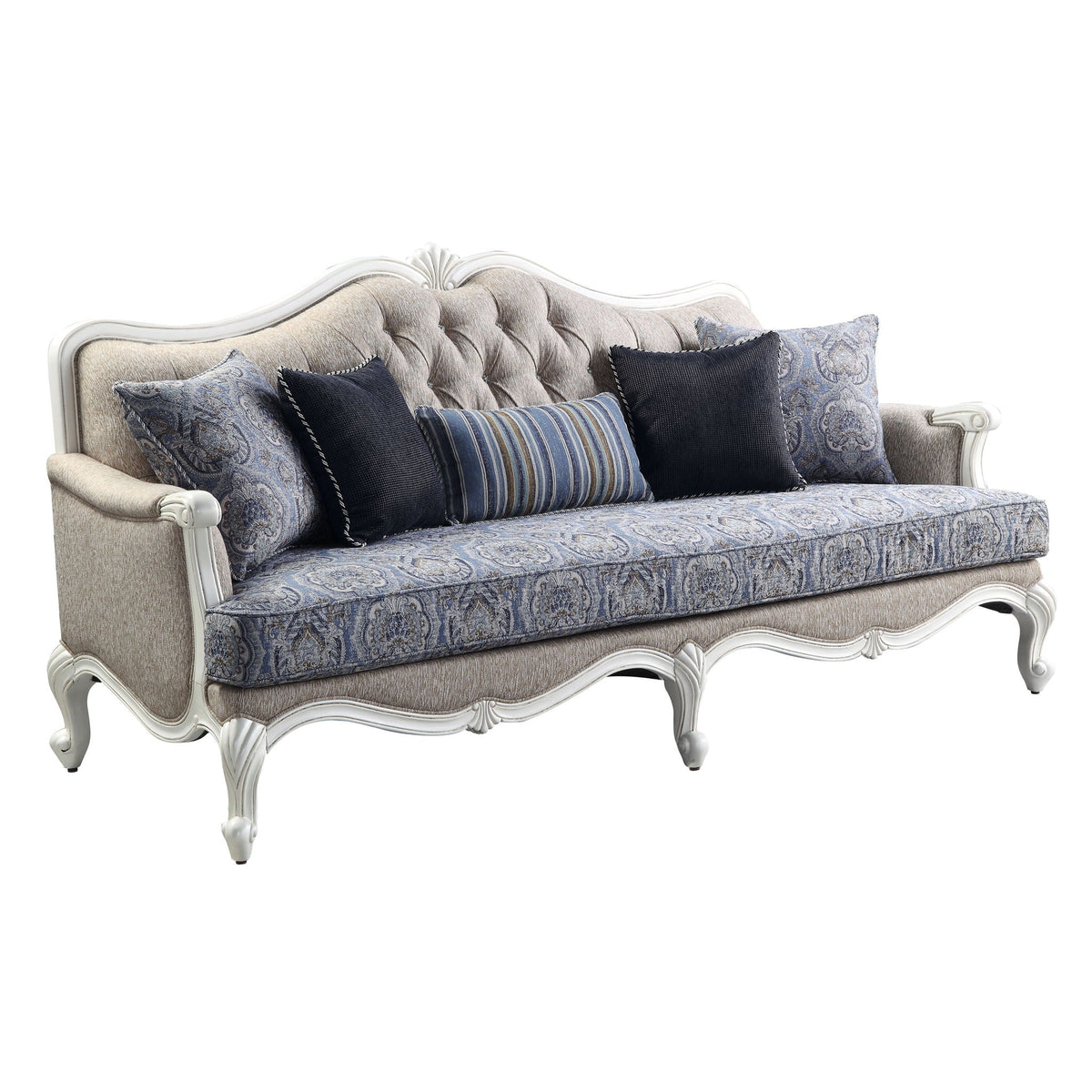 Ciddrenar - Sofa With 5 Pillows - Fabric & White