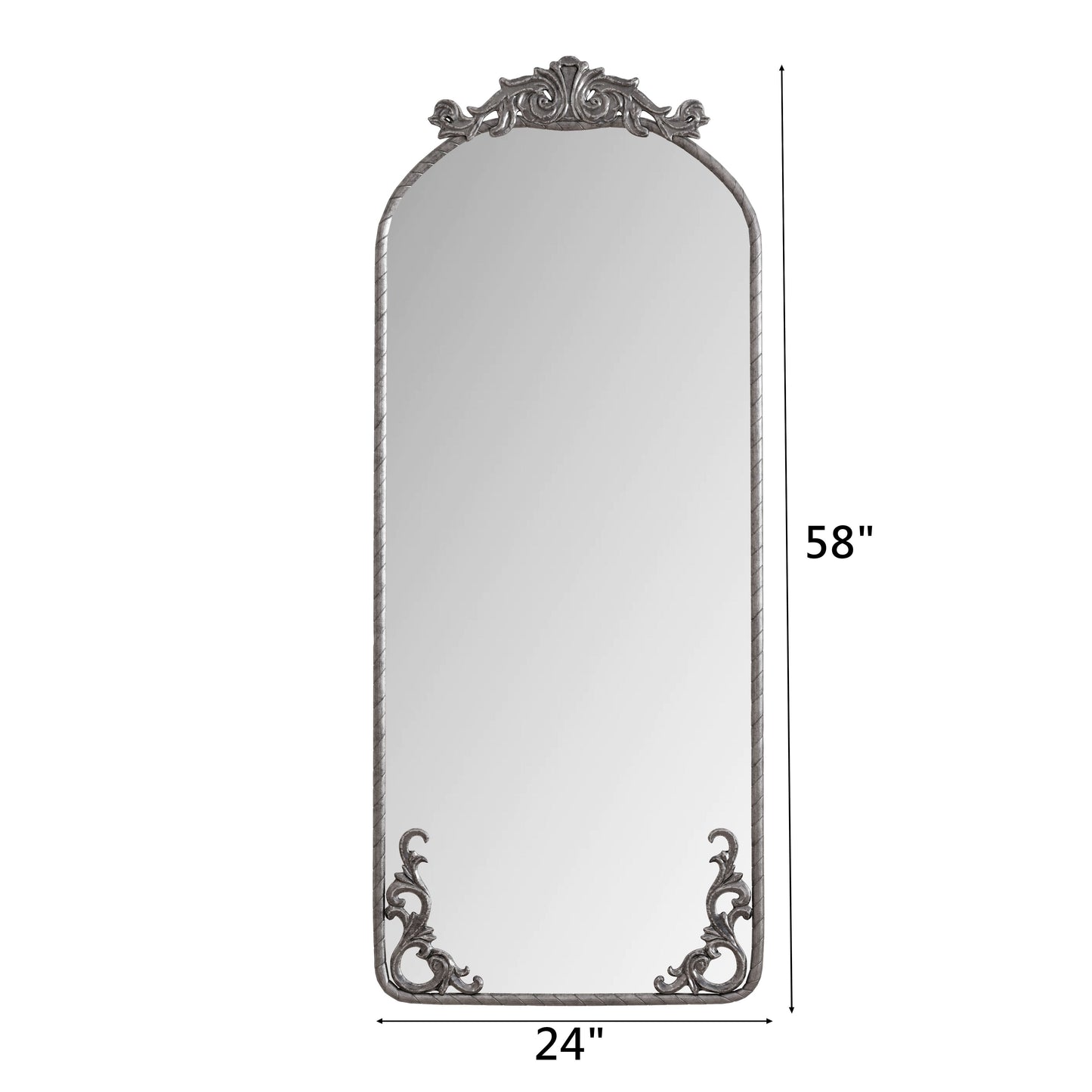58"x24" Arched Full Body Mirror with Vintage Ornate Carving