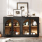 4-Door Large Storage Sideboard Buffet Cabinet with Glass Doors Arched Cabinet (Black)