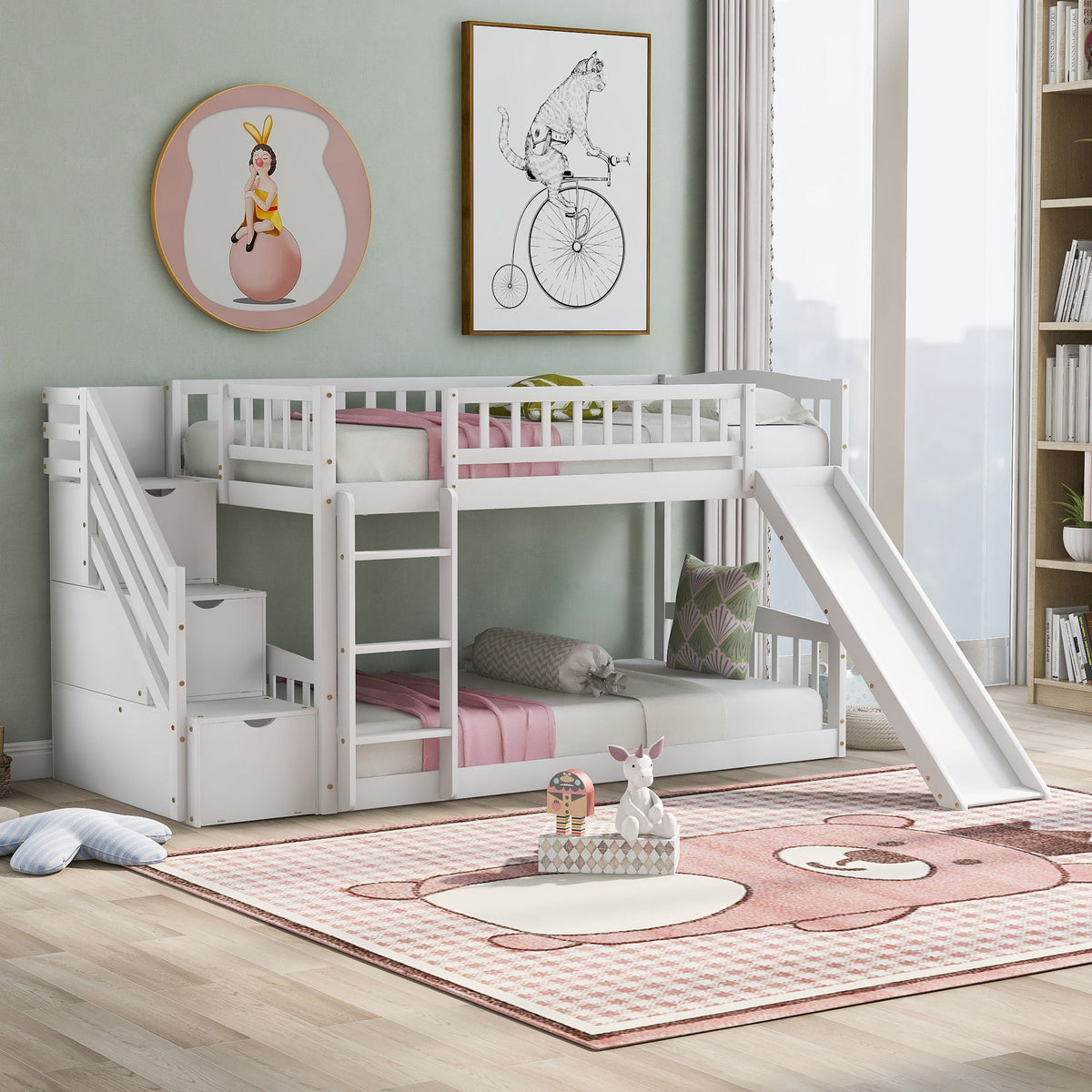 Twin Over Twin Stairway Bunk Bed With Two Drawers And Slide - view 5