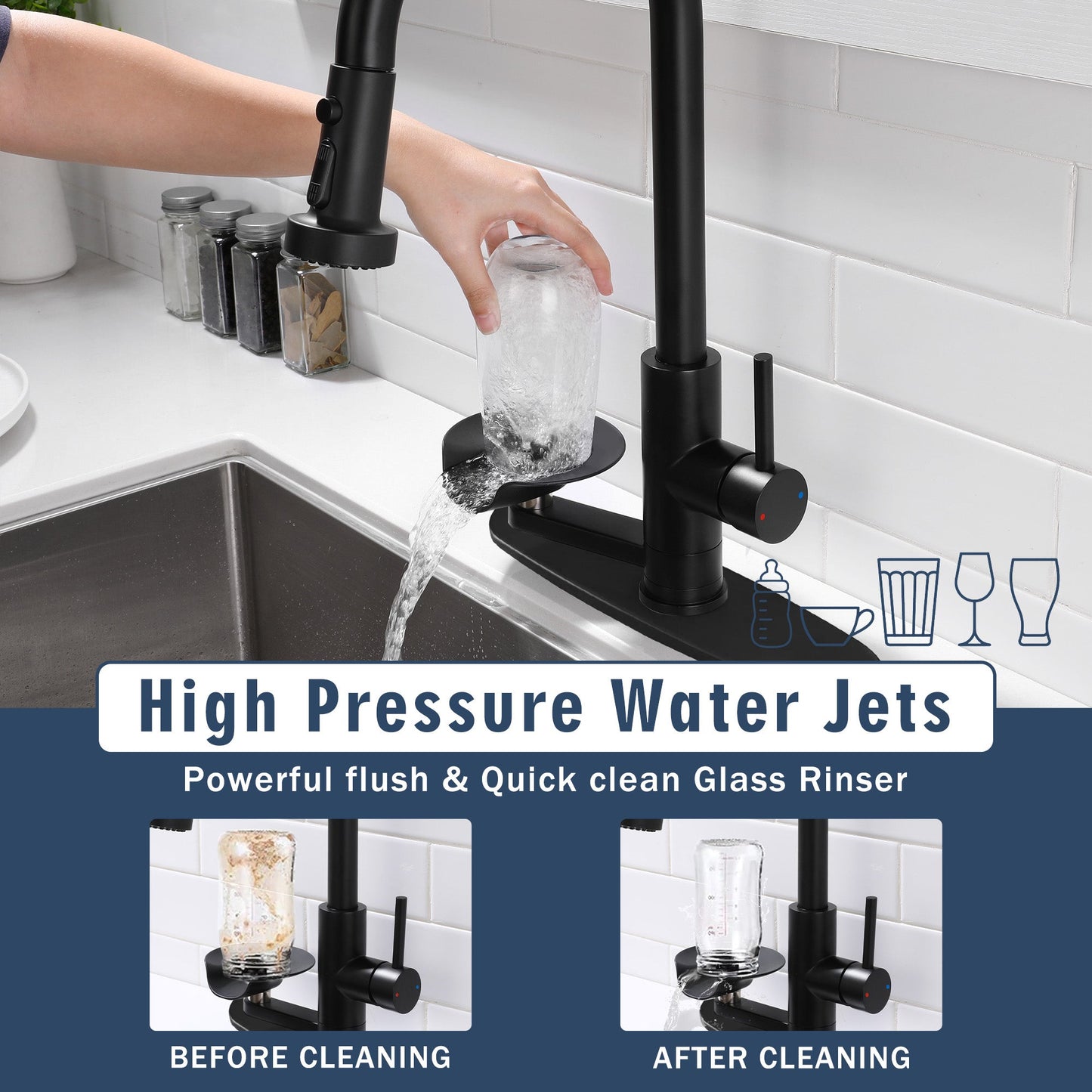 3-in-1 Kitchen Faucet with Press-Type Glass Rinser