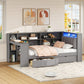 Wood Twin Size Platform Bed with Storage Shelves and Charging Station