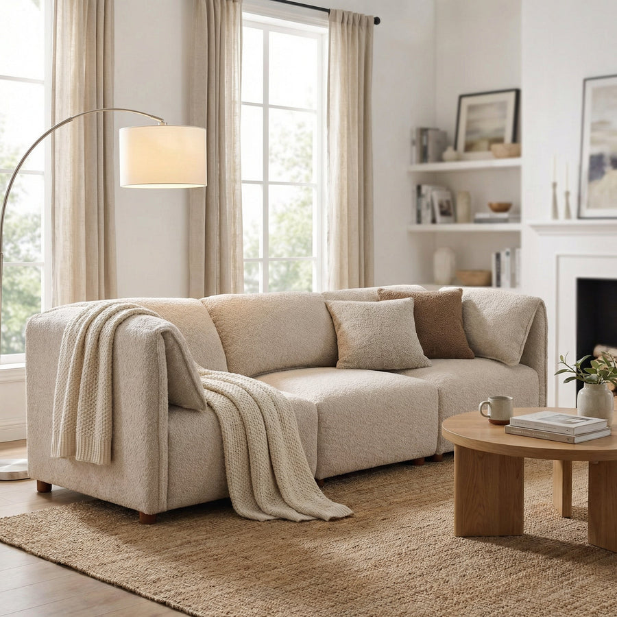 Boucle Modular Sectional Sofa with Plush Comfort - Cream