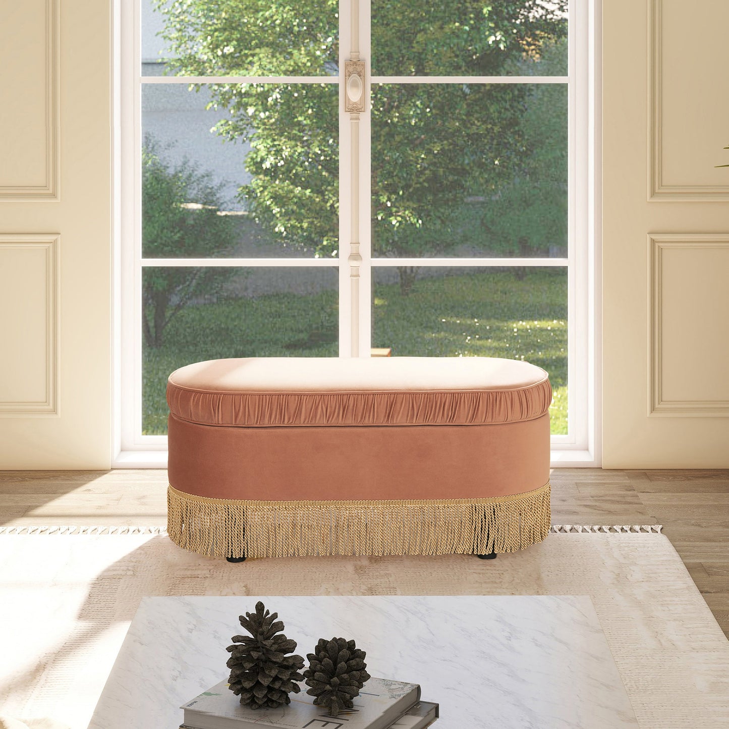 Serena 38" Oval Storage Bench Ottoman