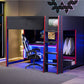 Wood Full Size Gaming Loft Bed with Built-in Desk, Wardrobe, LED and Drawer