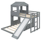 Wooden Twin Over Full Bunk Bed, Loft Bed with Playhouse