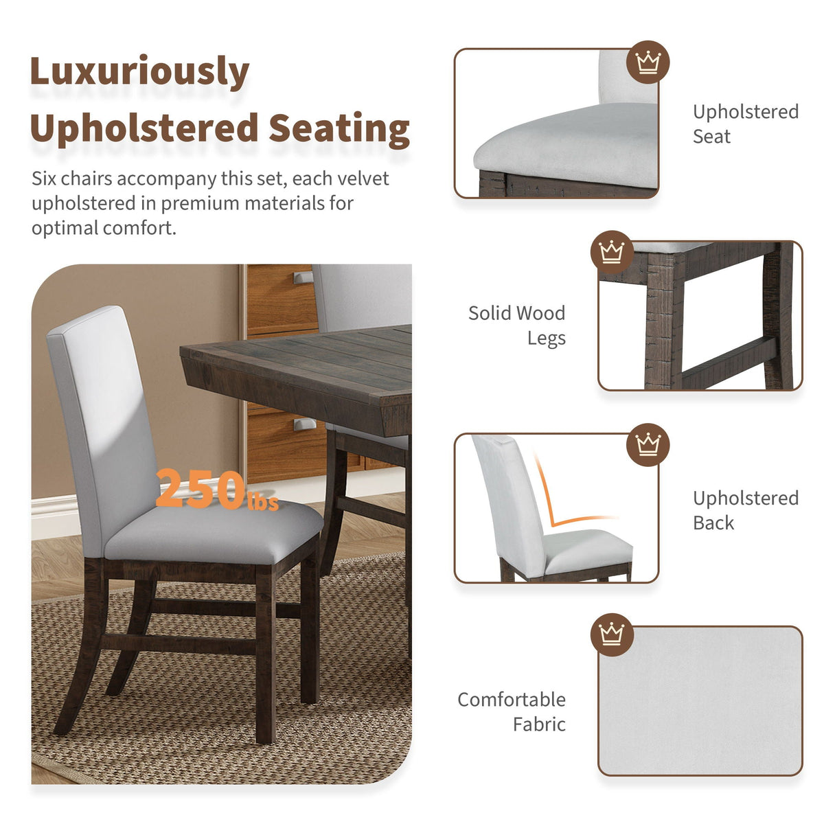Topmax - 7 Piece Traditional Extendable Dining Table Set With Butterfly Leaf And 6 Upholstered Dining Table - view 9