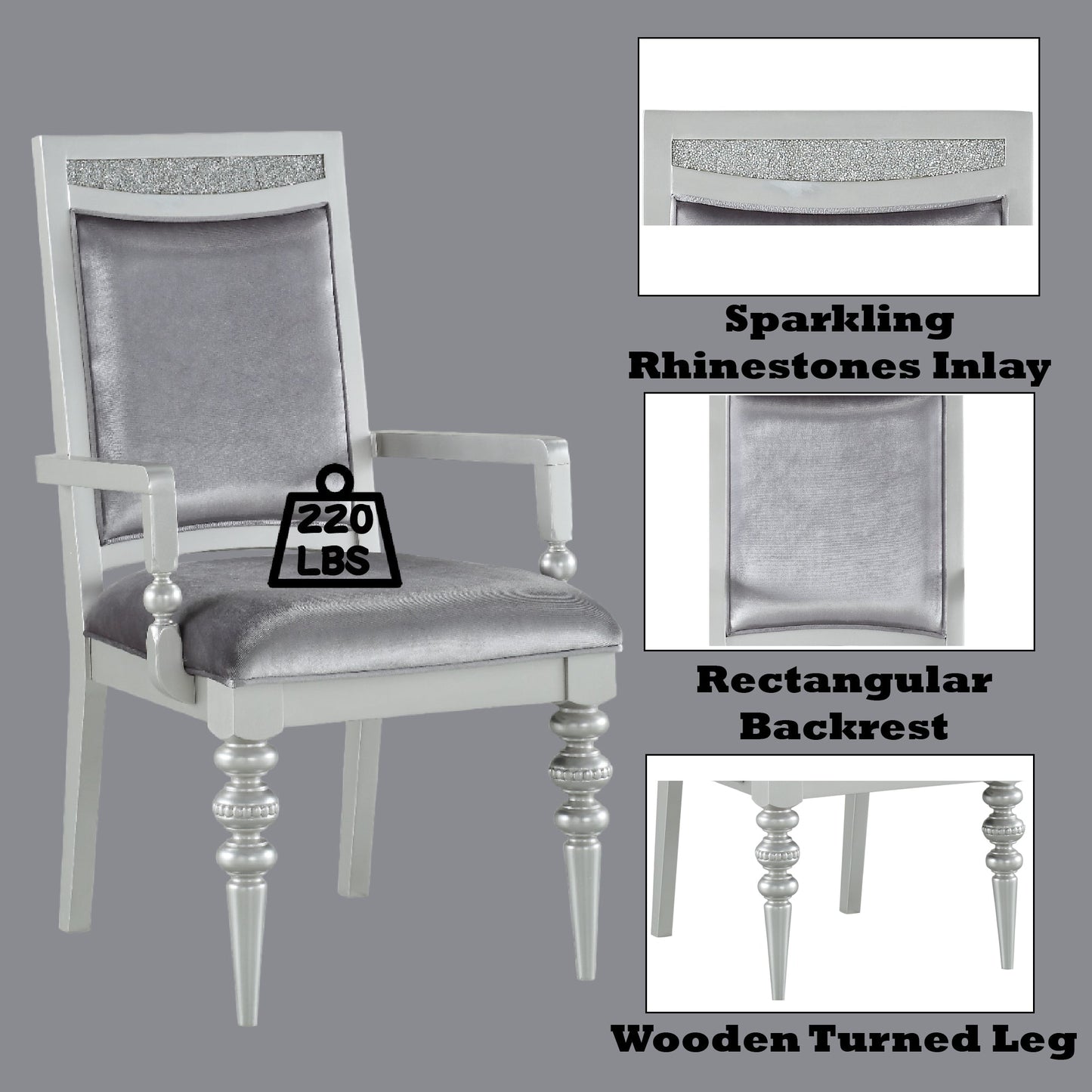 Maverick Fabric & Platinum Finish Arm Chair Set of 2
