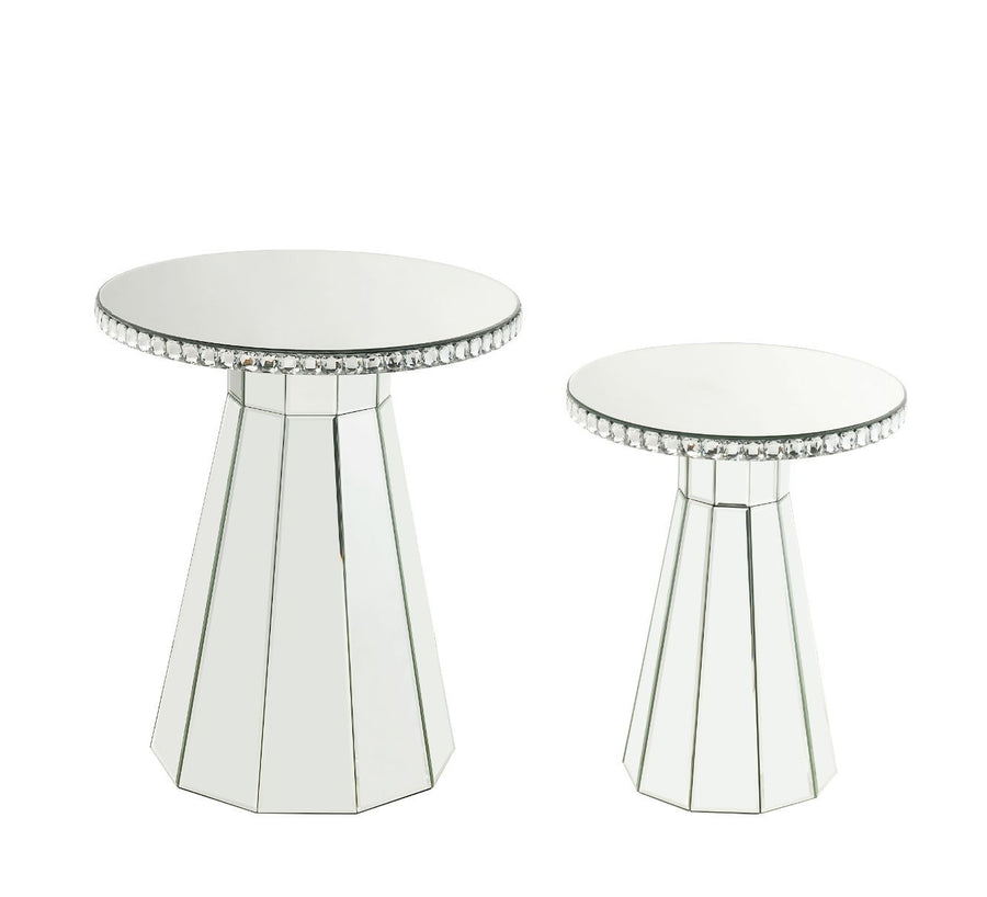 Lotus - 20" Accent Table - Mirrored, Faux Ice Cube Crystals