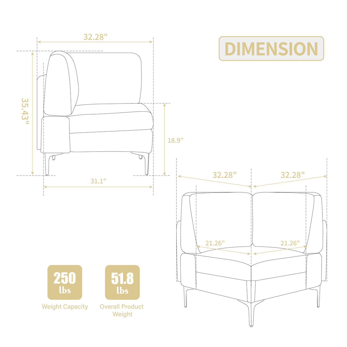 Modular Sectional Sofa Corner Seat, Middle Seat Module Couch