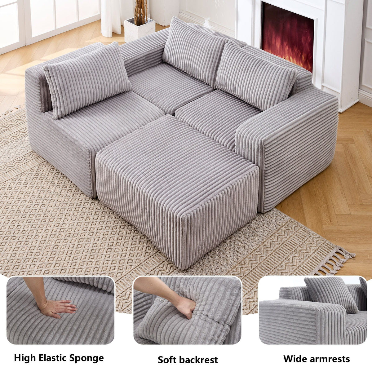 L - Shape Modern Minimalist Modular Sectional Sofa, Upholstered Cloud Couch With Deep Seats - view 13